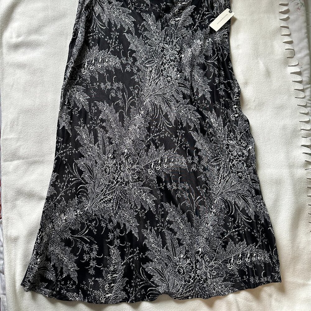 Anthropologie Black and White Satin Floral Midi Skirt, Unworn